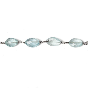 8x5mm Aquamarine faceted marquise Black Gold .925 Chain by the foot 24 beads (ONLINE ORDER ONLY)
