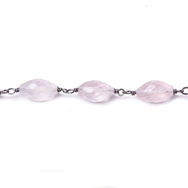 8x5mm Rose Quartz Faceted Marquise Oxidized Silver Chain by the foot 20 pieces (ONLINE ORDER ONLY)