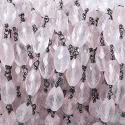 8x5mm Rose Quartz Faceted Marquise Oxidized Silver Chain by the foot 20 pieces (ONLINE ORDER ONLY)