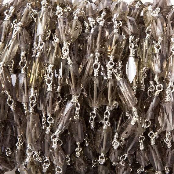 8x5mm Smoky Quartz faceted rectangle Silver Chain by the foot 20 pieces (ONLINE ORDER ONLY)