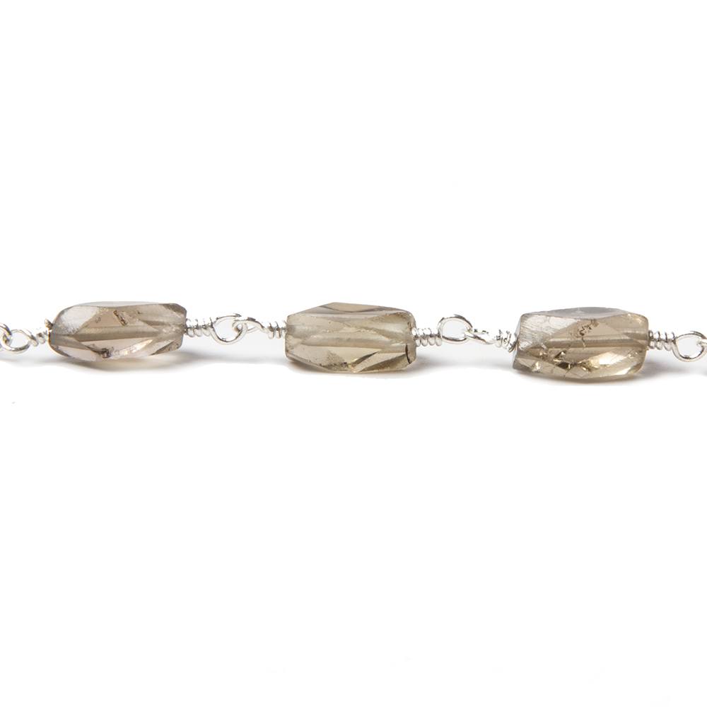 8x5mm Smoky Quartz faceted rectangle Silver Chain by the foot 20 pieces (ONLINE ORDER ONLY)