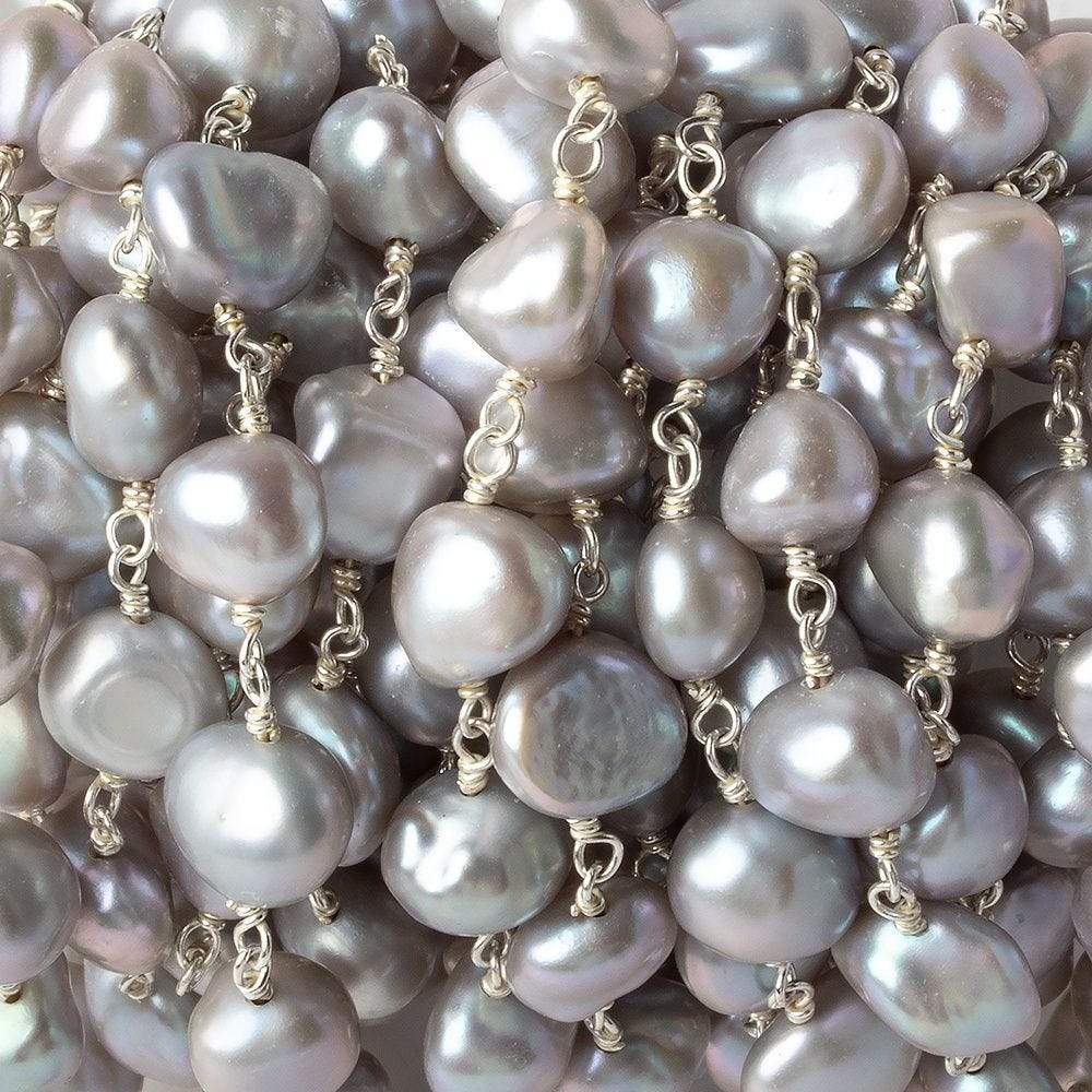 8x6-10x7mm Silver Baroque Freshwater Pearl Silver .925 Chain by the foot (ONLINE ORDER ONLY)