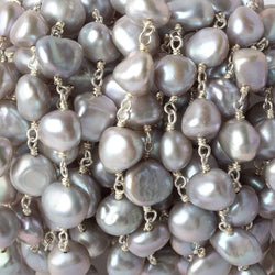 8x6-10x7mm Silver Baroque Freshwater Pearl Silver .925 Chain by the foot (ONLINE ORDER ONLY)