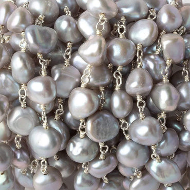 8x6-10x7mm Silver Baroque Freshwater Pearl Silver .925 Chain by the foot (ONLINE ORDER ONLY)