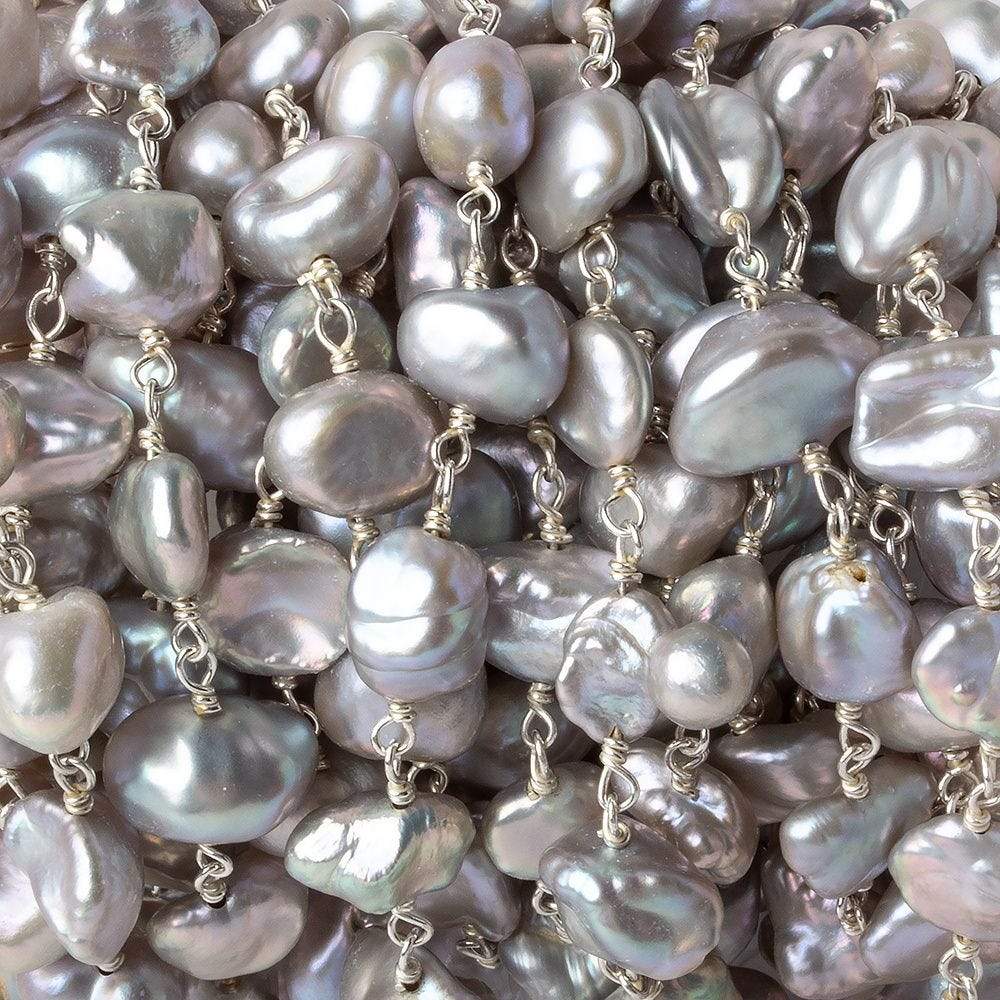 8x6-10x8mm Silver Keshi Freshwater Pearl Silver .925 Chain by the foot (ONLINE ORDER ONLY)
