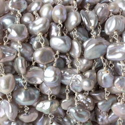 8x6-10x8mm Silver Keshi Freshwater Pearl Silver .925 Chain by the foot (ONLINE ORDER ONLY)