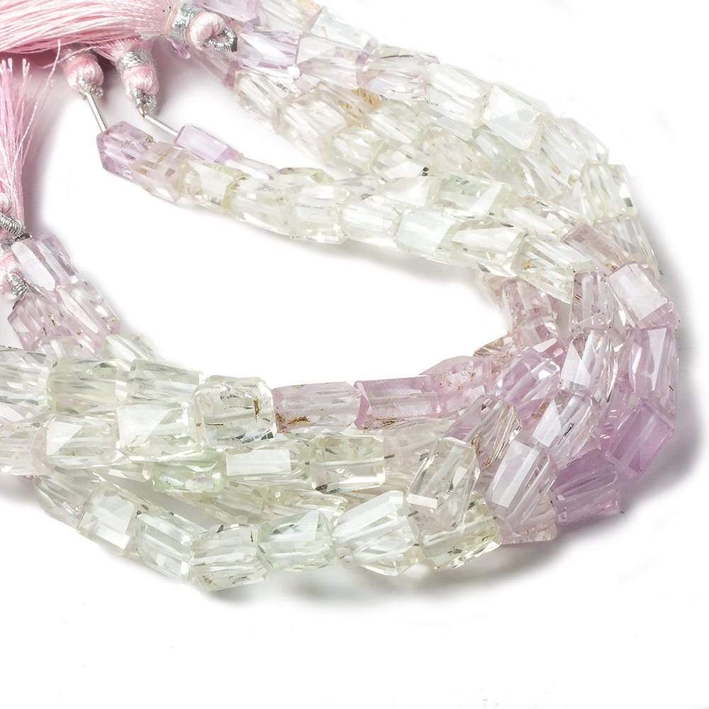 8x6-11x7mm Hiddenite & Kunzite faceted rectangle nuggets 8 inch 21 beads (ONLINE ORDER ONLY)