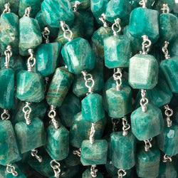 8x6-11x7mm Russian Amazonite nugget .925 Silver Chain by the foot 20 beads (ONLINE ORDER ONLY)
