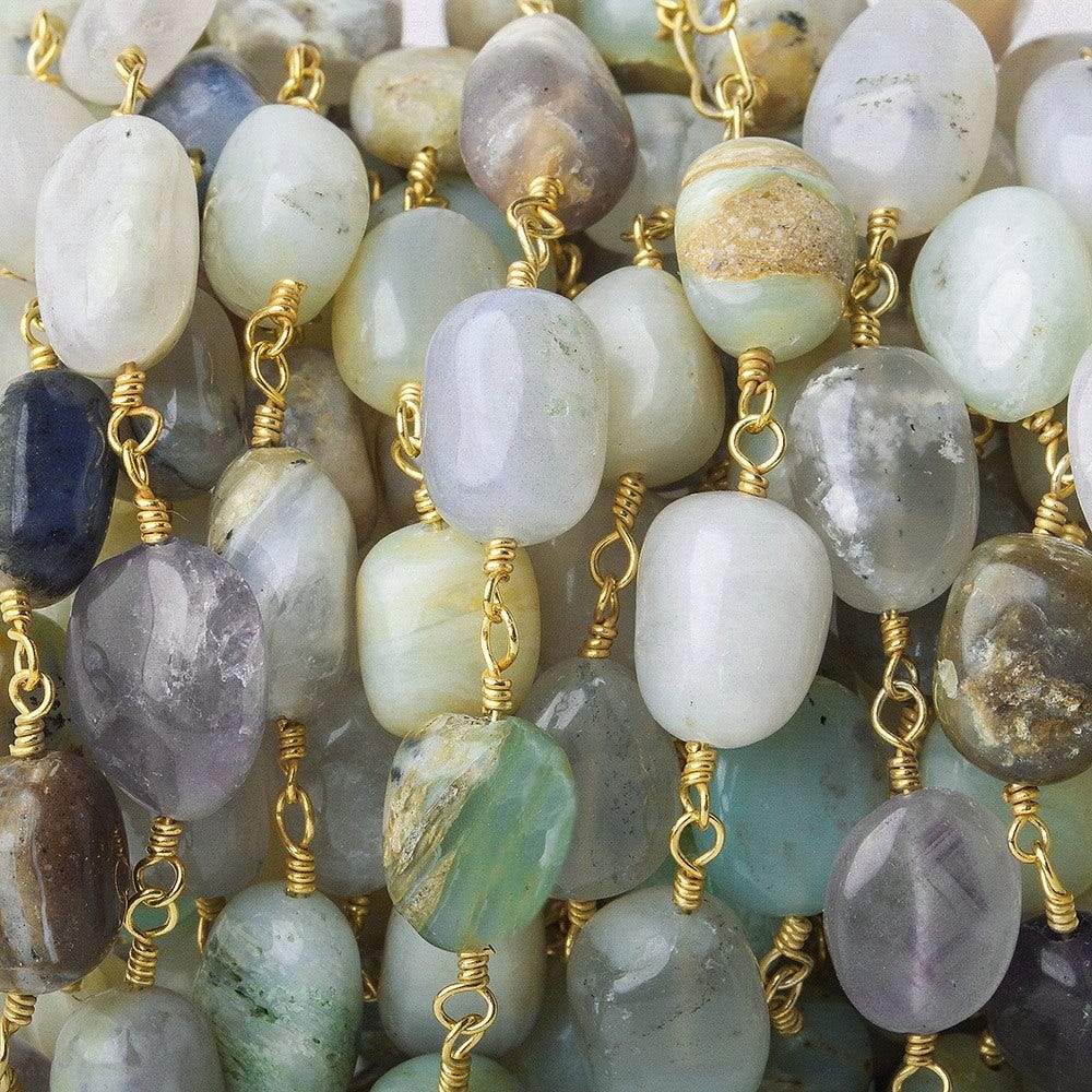 8x6-12x9mm Peruvian Opal plain nuggets Gold plated Chain by the foot (ONLINE ORDER ONLY)