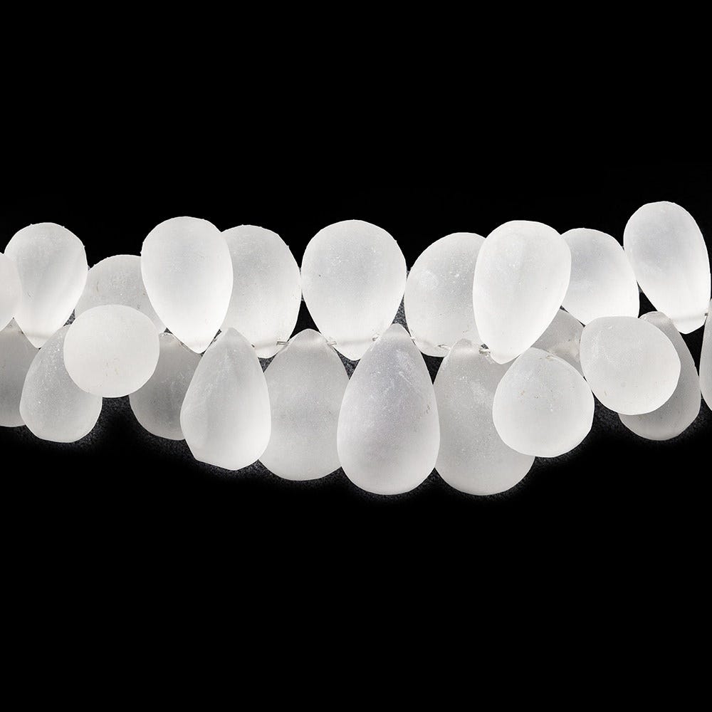 8x6-15x10mm Frosted Crystal Quartz Plain Tear Drop Beads 8 inch 70 pieces (ONLINE ORDER ONLY)