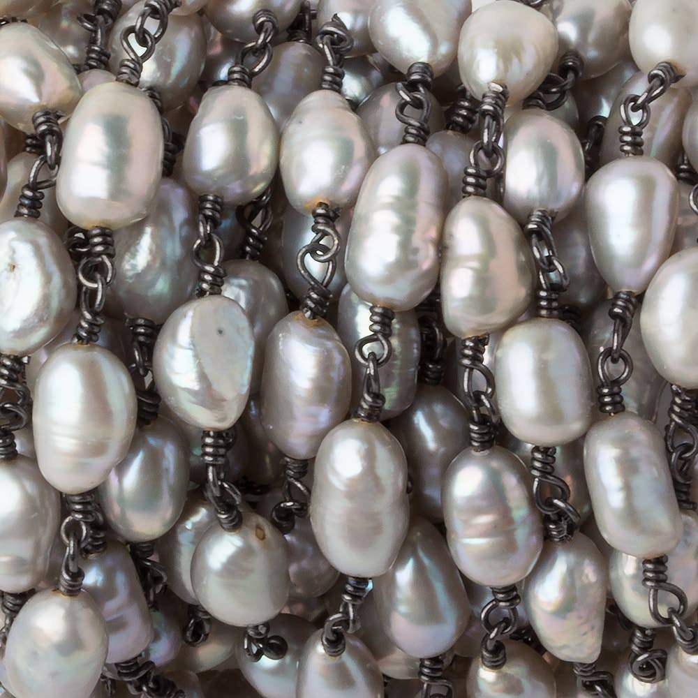 8x6-9x6mm Peacock Silver Baroque Pearl Black Gold plated Chain by the foot 18 pearls (ONLINE ORDER ONLY)