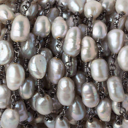 8x6-9x6mm Peacock Silver Baroque Pearl Black Gold plated Chain by the foot 18 pearls (ONLINE ORDER ONLY)