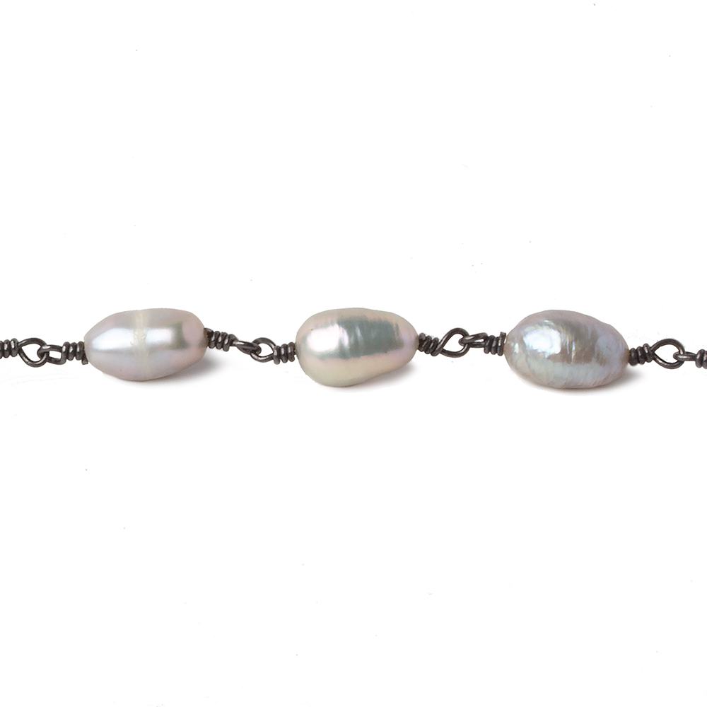 8x6-9x6mm Peacock Silver Baroque Pearl Black Gold plated Chain by the foot 18 pearls (ONLINE ORDER ONLY)