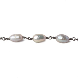 8x6-9x6mm Peacock Silver Baroque Pearl Black Gold plated Chain by the foot 18 pearls (ONLINE ORDER ONLY)