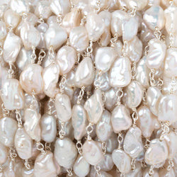8x6-9x7mm Cream Keshi Pearls on .925 Silver Chain (ONLINE ORDER ONLY)