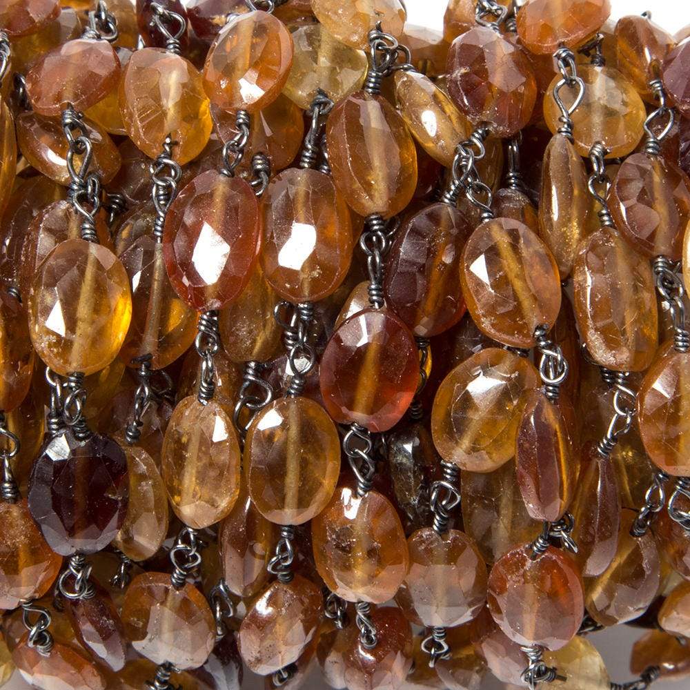 8x6-9x7mm Multi Color Hessonite oval Black Gold plated Chain by the foot (ONLINE ORDER ONLY)