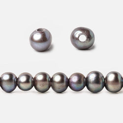 8x6-9x7mm Peacock Silver 2.5mm Large Hole Off Round Freshwater Pearl 15 inch 58 pcs (ONLINE ORDER ONLY)