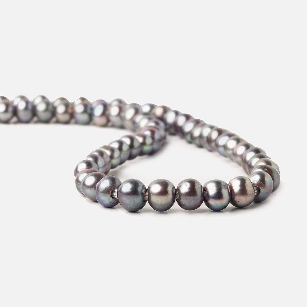 8x6-9x7mm Peacock Silver 2.5mm Large Hole Off Round Freshwater Pearl 15 inch 58 pcs (ONLINE ORDER ONLY)