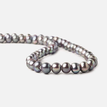 8x6-9x7mm Peacock Silver 2.5mm Large Hole Off Round Freshwater Pearl 15 inch 58 pcs (ONLINE ORDER ONLY)