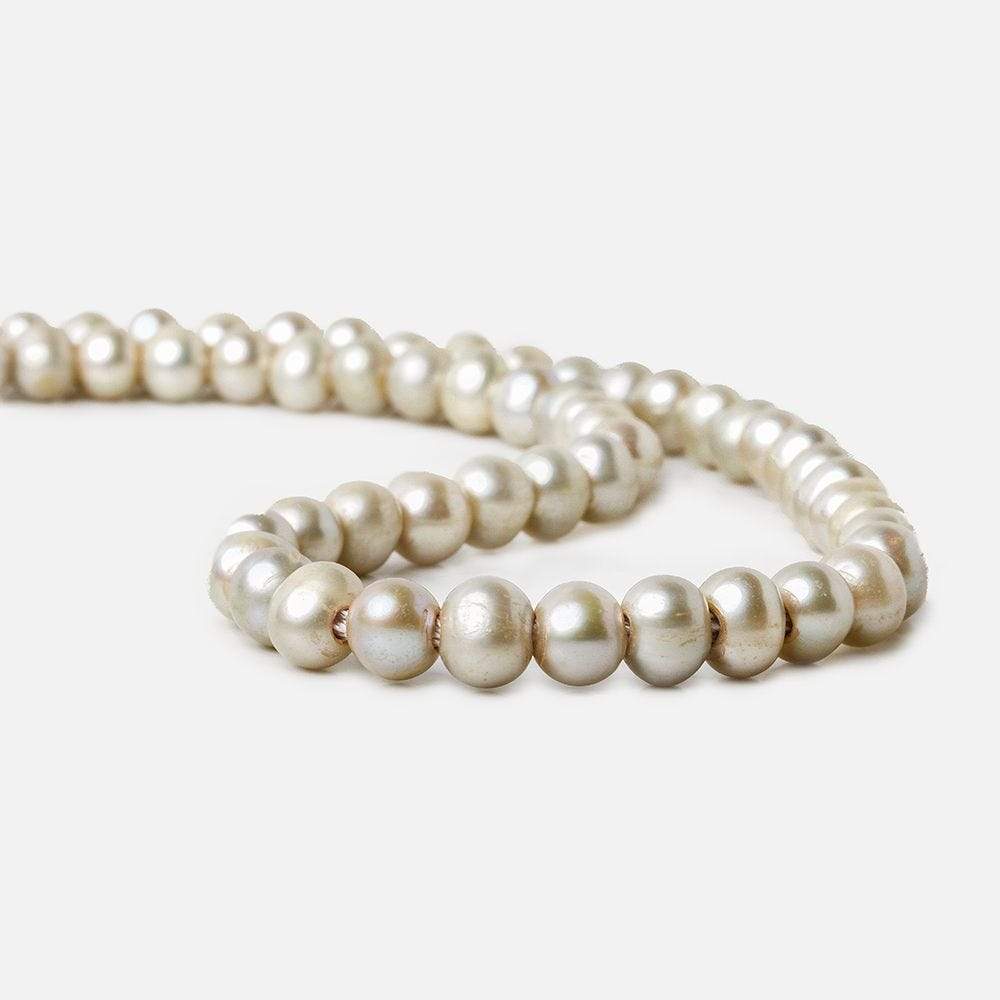 8x6-9x7mm Venetian Silver 2.5mm Large Hole Off Round Freshwater Pearl 15 inch 58 pcs (ONLINE ORDER ONLY)