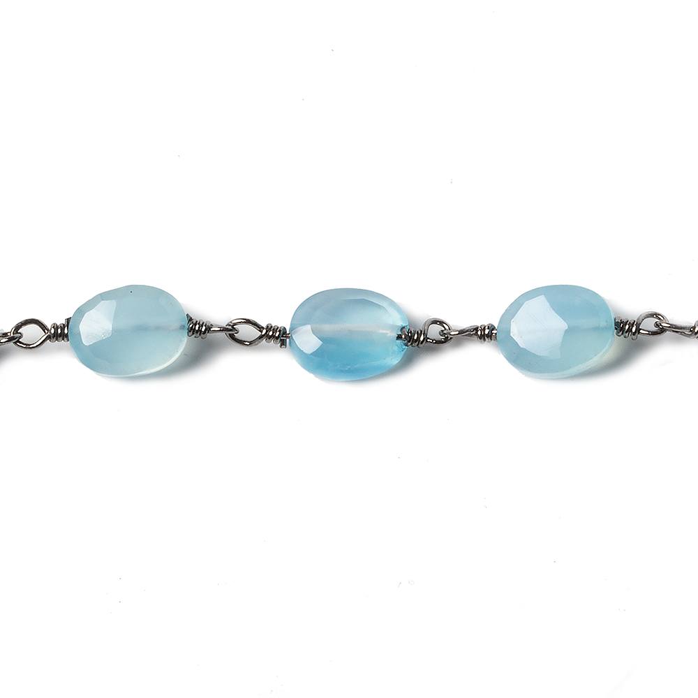 8x6mm Blue Chalcedony faceted Oval Black Gold Chain by the foot 23 pieces (ONLINE ORDER ONLY)
