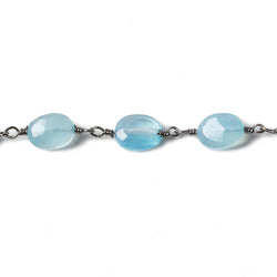8x6mm Blue Chalcedony faceted Oval Black Gold Chain by the foot 23 pieces (ONLINE ORDER ONLY)