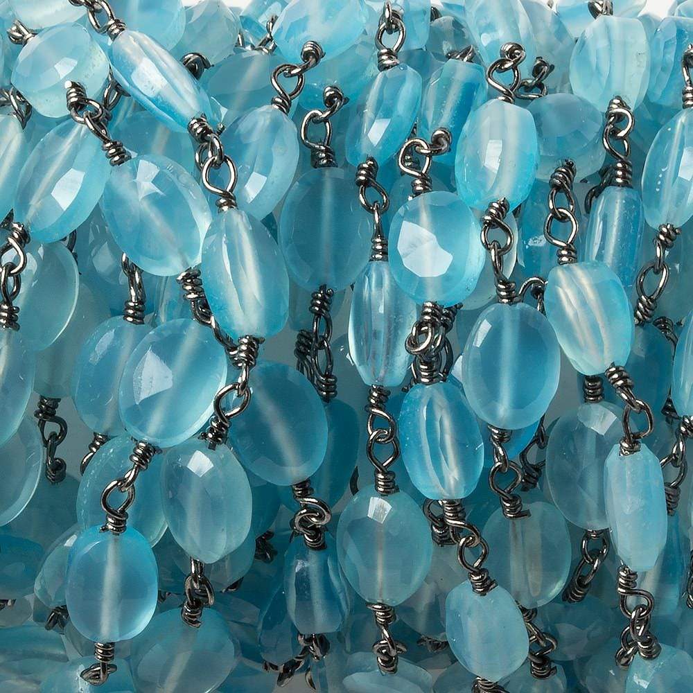 8x6mm Blue Chalcedony faceted Oval Black Gold Chain by the foot 23 pieces (ONLINE ORDER ONLY)