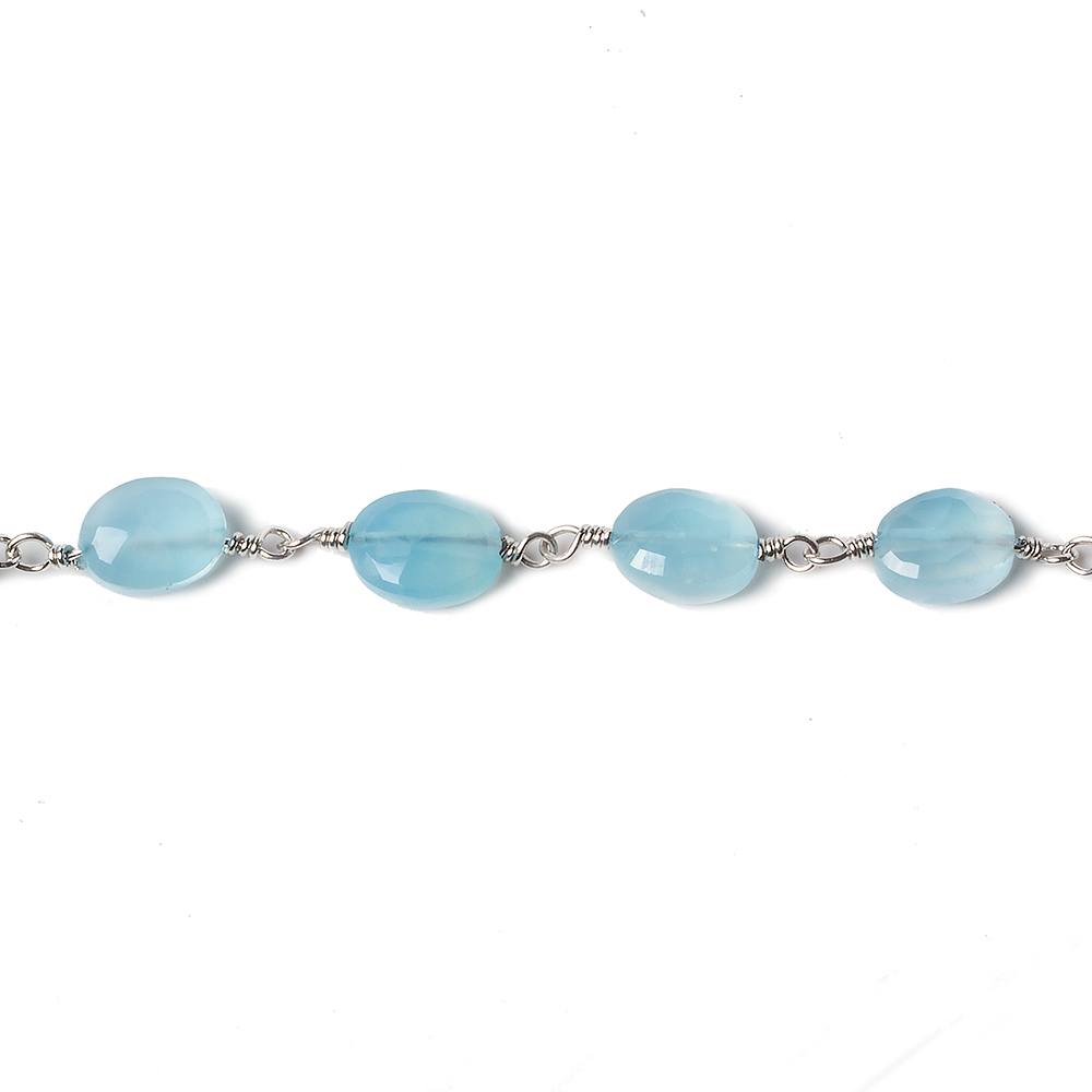 8x6mm Blue Chalcedony faceted Oval Silver Chain by the foot 23 pieces (ONLINE ORDER ONLY)