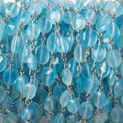 8x6mm Blue Chalcedony faceted Oval Silver Chain by the foot 23 pieces (ONLINE ORDER ONLY)
