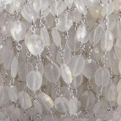 8x6mm Champagne Chalcedony faceted Oval Silver plated Chain by the foot 22 pieces (ONLINE ORDER ONLY)