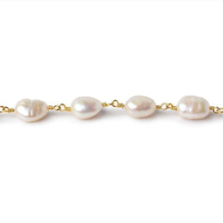 8x6mm Cream Straight Baroque Pearl Gold plated Chain by the foot 20 beads (ONLINE ORDER ONLY)