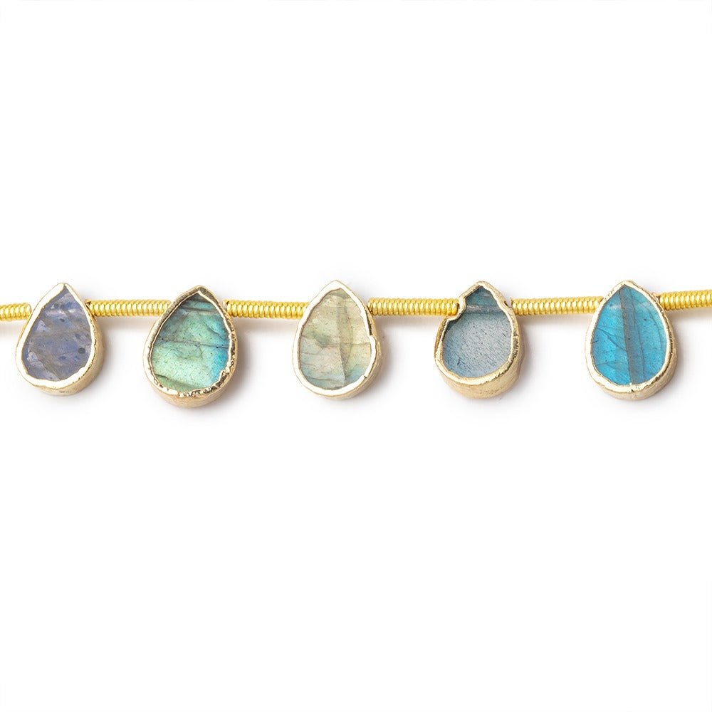 8x6mm Gold Leafed Labradorite Plain Pear Strand 20 Beads (ONLINE ORDER ONLY)