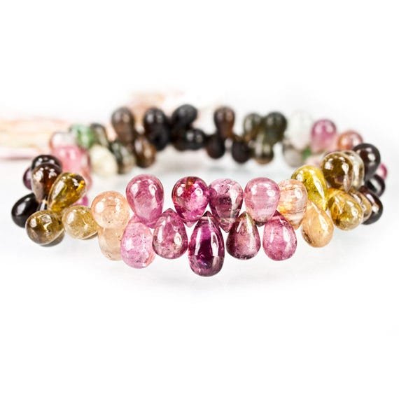 8x6mm Multi-color Tourmaline Plain Tear Drop Beads 8 inch 67 pieces (ONLINE ORDER ONLY)