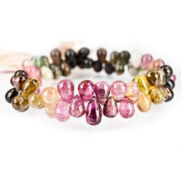 8x6mm Multi-color Tourmaline Plain Tear Drop Beads 8 inch 67 pieces (ONLINE ORDER ONLY)