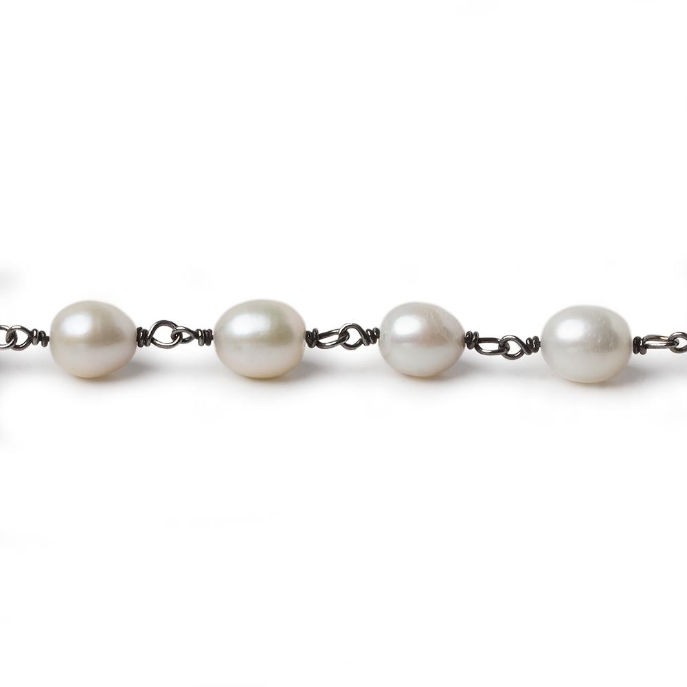 8x6mm Off White Oval Pearl Black Gold .925 Silver Chain by the foot 22 pieces (ONLINE ORDER ONLY)
