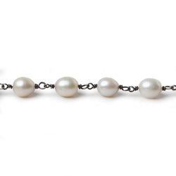 8x6mm Off White Oval Pearl Black Gold .925 Silver Chain by the foot 22 pieces (ONLINE ORDER ONLY)