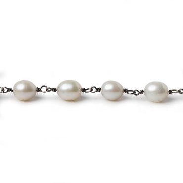 8x6mm Off White Oval Pearl Black Gold .925 Silver Chain by the foot 22 pieces (ONLINE ORDER ONLY)