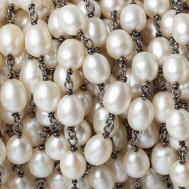 8x6mm Off White Oval Pearl Black Gold .925 Silver Chain by the foot 22 pieces (ONLINE ORDER ONLY)
