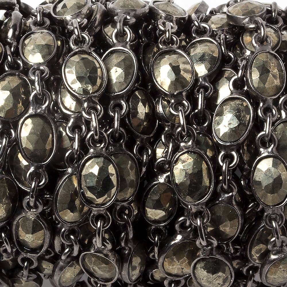 8x6mm Pyrite oval Oxidized Silver .925 Bezeled Chain by the foot 21pcs (ONLINE ORDER ONLY)