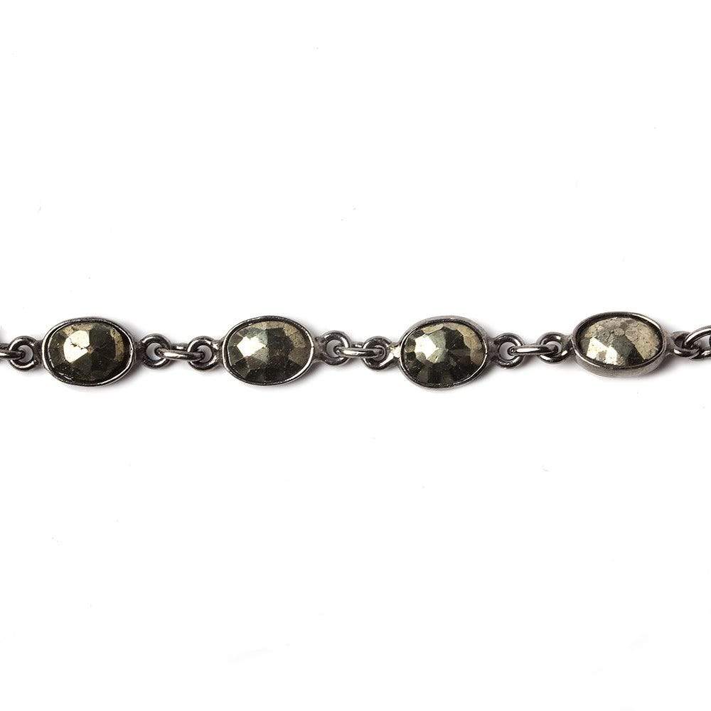 8x6mm Pyrite oval Oxidized Silver .925 Bezeled Chain by the foot 21pcs (ONLINE ORDER ONLY)