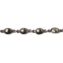 8x6mm Pyrite oval Oxidized Silver .925 Bezeled Chain by the foot 21pcs (ONLINE ORDER ONLY)