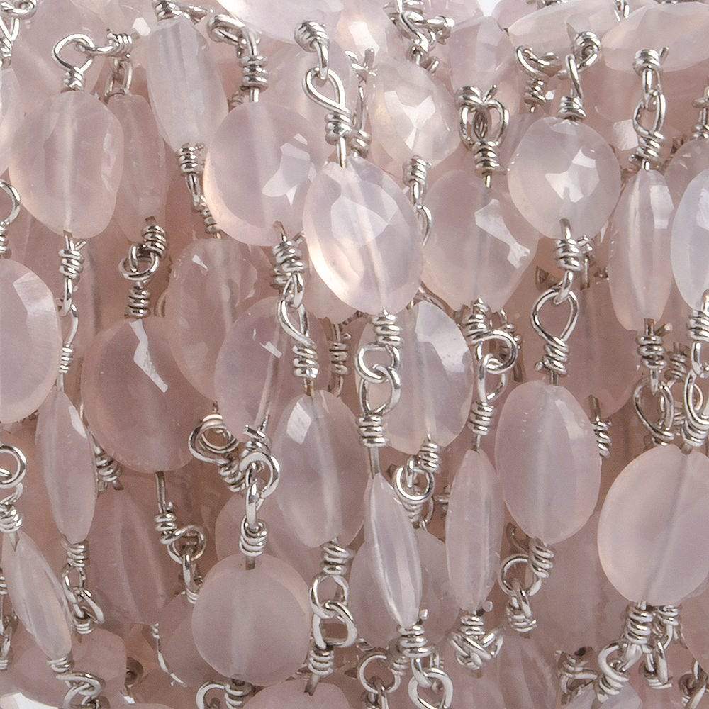 8x6mm Rose Chalcedony faceted Oval Silver plated Chain by the foot 22 pieces (ONLINE ORDER ONLY)