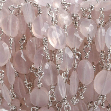 8x6mm Rose Chalcedony faceted Oval Silver plated Chain by the foot 22 pieces (ONLINE ORDER ONLY)