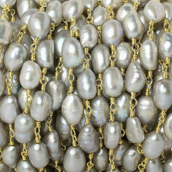 8x6mm Silver Baroque straight drilled Gold Chain by the foot 20 pieces (ONLINE ORDER ONLY)