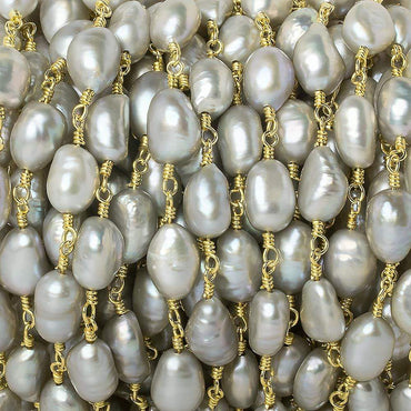 8x6mm Silver Baroque straight drilled Gold Chain by the foot 20 pieces (ONLINE ORDER ONLY)