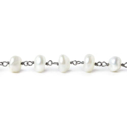 8x6mm White center drilled Keshi Pearl Black Gold plated Chain by the foot 31pc (ONLINE ORDER ONLY)