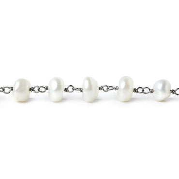 8x6mm White center drilled Keshi Pearl Black Gold plated Chain by the foot 31pc (ONLINE ORDER ONLY)