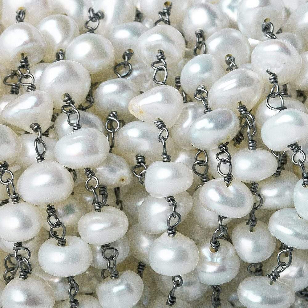 8x6mm White center drilled Keshi Pearl Black Gold plated Chain by the foot 31pc (ONLINE ORDER ONLY)