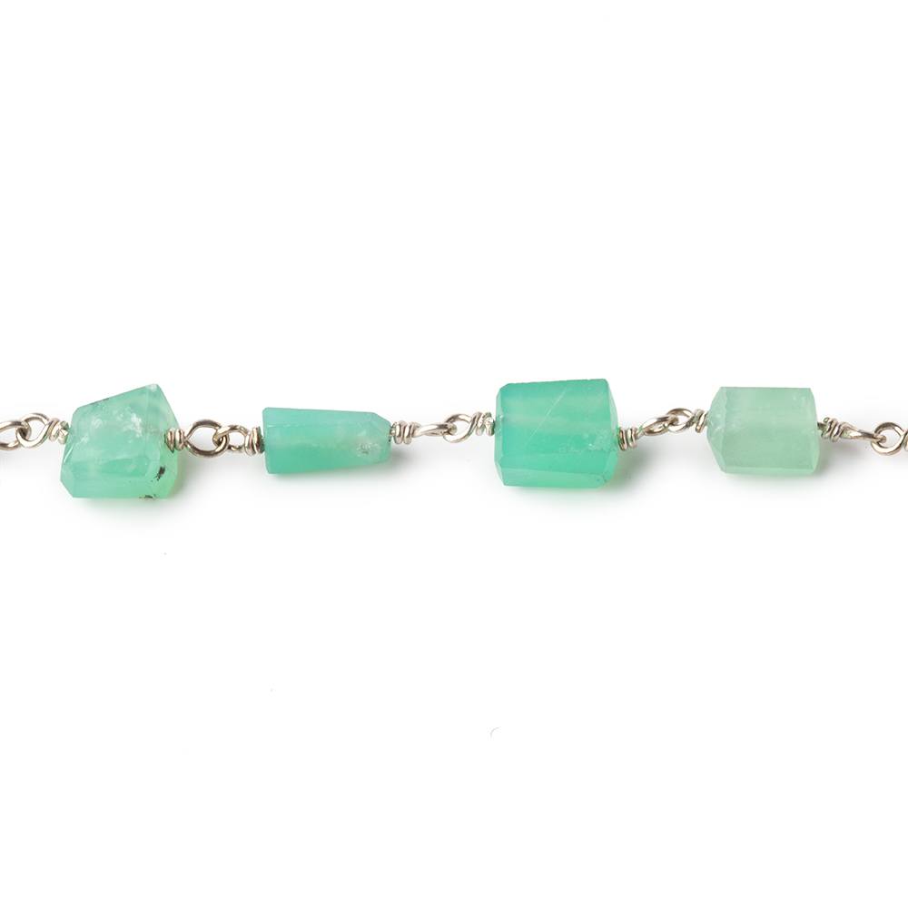 8x7-10x8mm Chrysoprase Faceted Nuggets on .925 Silver Chain by the Foot 19 Beads (ONLINE ORDER ONLY)
