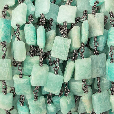 8x7-11x7mm Amazonite Bevel Faceted Rectangle Black Gold plated Chain by the foot 18 beads (ONLINE ORDER ONLY)
